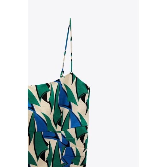 NWT Zara Celeb Style Blogger’s Favorite Printed Linen Blend Crop Top, Size XS - Picture 10 of 14